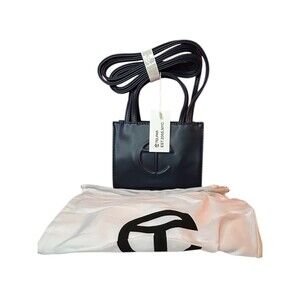 Telfar Small Shopping Bag Navy Blue Vegan Leather Tote Crossbody NWT & Dust Bag